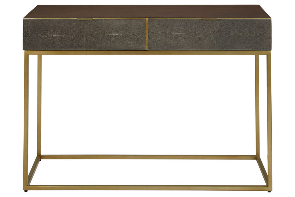 Orsina Kempton Console Table | Brown Shagreen & Gold 2-Drawer Storage