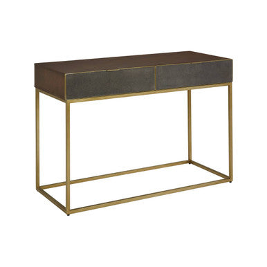 Orsina Kempton Console Table | Brown Shagreen & Gold 2-Drawer Storage