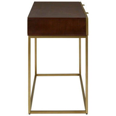 Orsina Kempton Console Table | Brown Shagreen & Gold 2-Drawer Storage