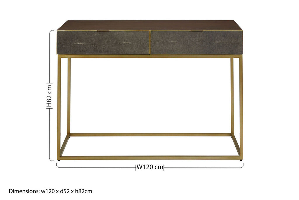 Orsina Kempton Console Table | Brown Shagreen & Gold 2-Drawer Storage
