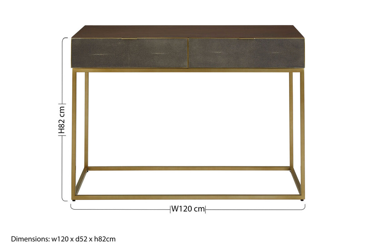 Orsina Kempton Console Table | Brown Shagreen & Gold 2-Drawer Storage