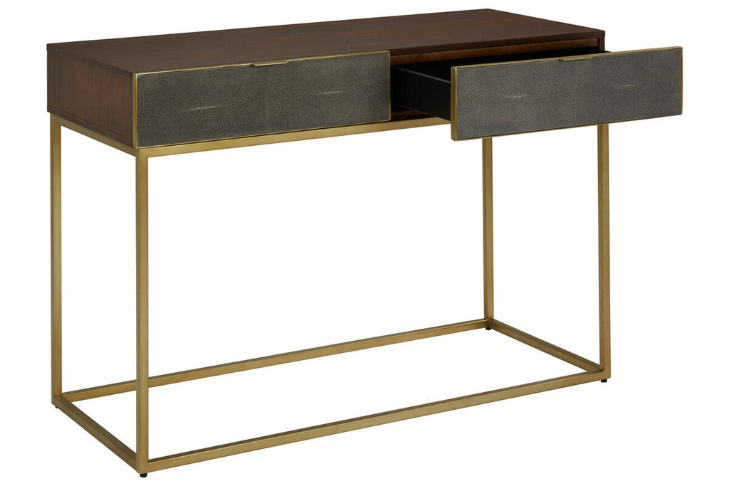 Orsina Kempton Console Table | Brown Shagreen & Gold 2-Drawer Storage