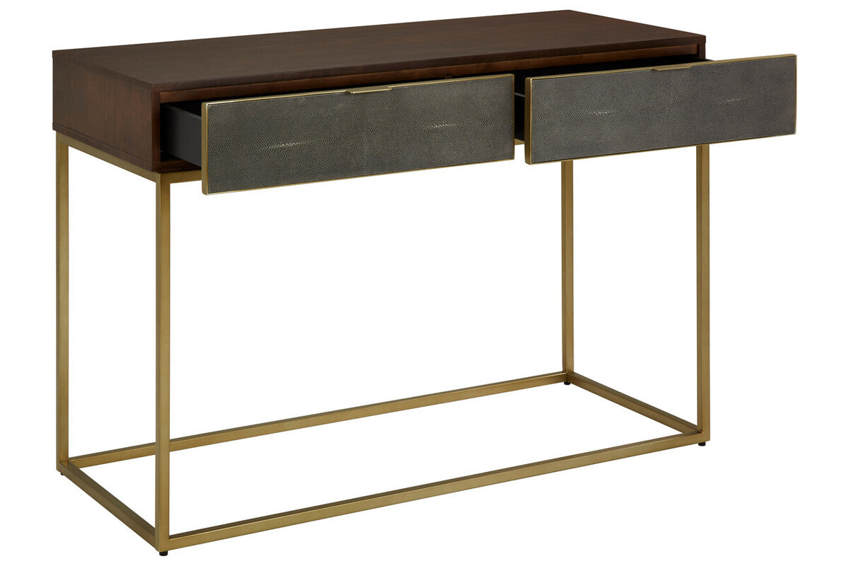 Orsina Kempton Console Table | Brown Shagreen & Gold 2-Drawer Storage