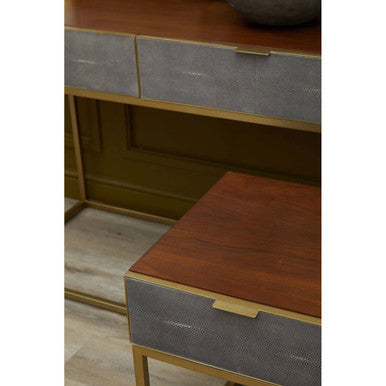 Orsina Kempton Console Table | Brown Shagreen & Gold 2-Drawer Storage