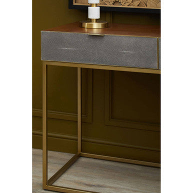 Orsina Kempton Console Table | Brown Shagreen & Gold 2-Drawer Storage