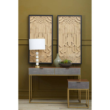 Orsina Kempton Console Table | Brown Shagreen & Gold 2-Drawer Storage