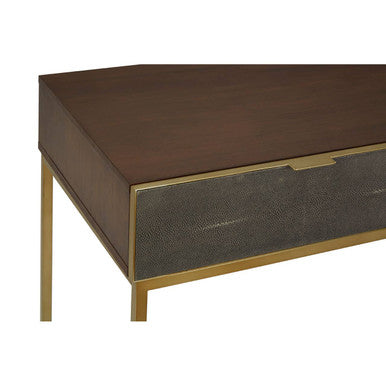 Orsina Kempton Console Table | Brown Shagreen & Gold 2-Drawer Storage