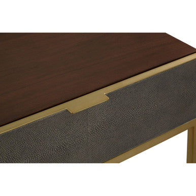 Orsina Kempton Console Table | Brown Shagreen & Gold 2-Drawer Storage