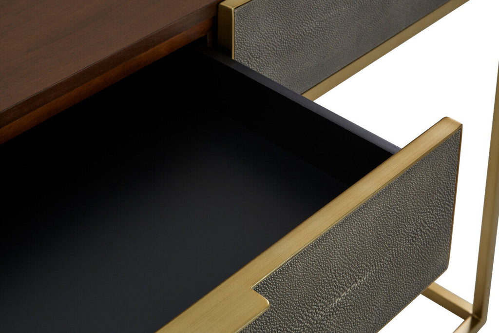 Orsina Kempton Console Table | Brown Shagreen & Gold 2-Drawer Storage