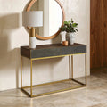 Orsina Kempton Console Table | Brown Shagreen & Gold 2-Drawer Storage