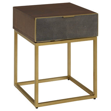 Orsina Kempton Shagreen End Table | Brown & Gold One Drawer Nightstand