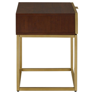 Orsina Kempton Shagreen End Table | Brown & Gold One Drawer Nightstand