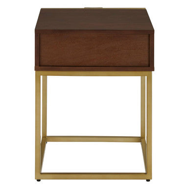 Orsina Kempton Shagreen End Table | Brown & Gold One Drawer Nightstand