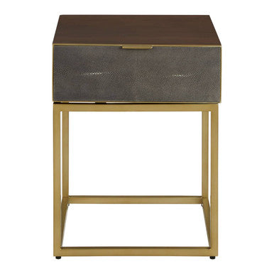 Orsina Kempton Shagreen End Table | Brown & Gold One Drawer Nightstand