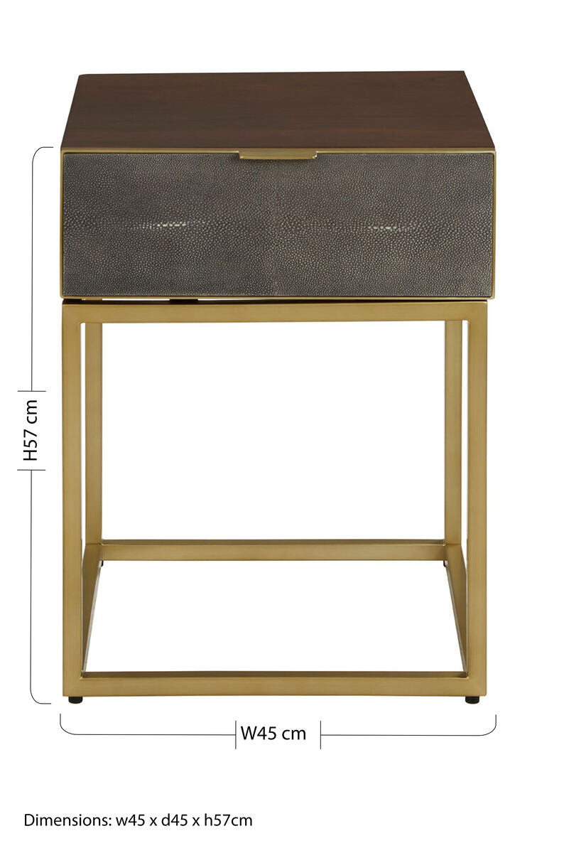 Orsina Kempton Shagreen End Table | Brown & Gold One Drawer Nightstand