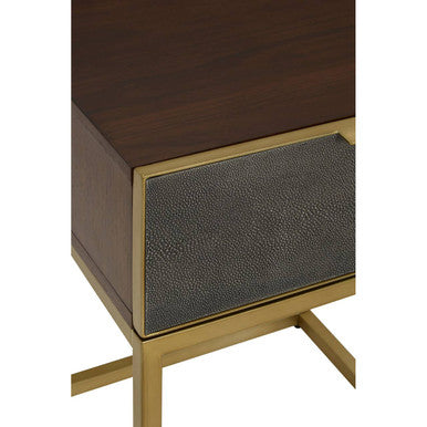 Orsina Kempton Shagreen End Table | Brown & Gold One Drawer Nightstand
