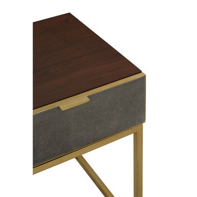Orsina Kempton Shagreen End Table | Brown & Gold One Drawer Nightstand