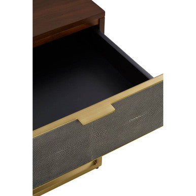 Orsina Kempton Shagreen End Table | Brown & Gold One Drawer Nightstand