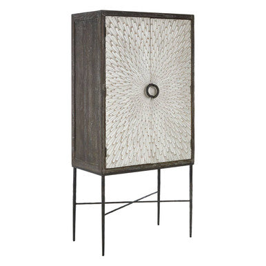Orsina Milan Elm Wood Wine Cabinet – Two Door Starburst Drinks Buffet