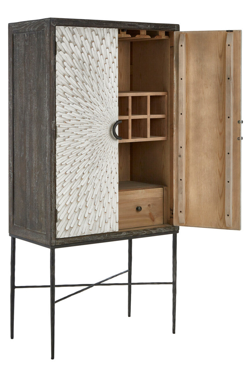 Orsina Milan Elm Wood Wine Cabinet – Two Door Starburst Drinks Buffet