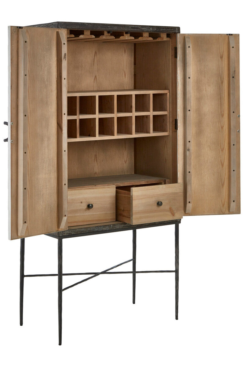 Orsina Milan Elm Wood Wine Cabinet – Two Door Starburst Drinks Buffet