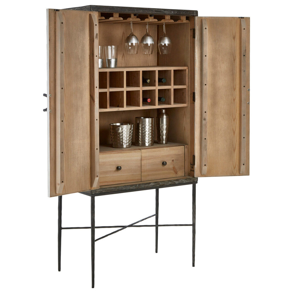 Orsina Milan Elm Wood Wine Cabinet – Two Door Starburst Drinks Buffet