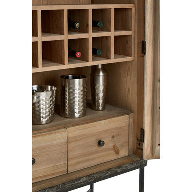 Orsina Milan Elm Wood Wine Cabinet – Two Door Starburst Drinks Buffet
