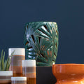 Orsina Green Ceramic Table Stool | Botanical Palm Leaf Accent Side Table