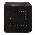 Orsina Safira Black Patchwork Leather Pouffe | Gold Studded Ottoman