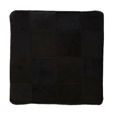 Orsina Safira Black Patchwork Leather Pouffe | Gold Studded Ottoman