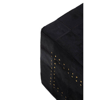 Orsina Safira Black Patchwork Leather Pouffe | Gold Studded Ottoman