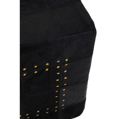 Orsina Safira Black Patchwork Leather Pouffe | Gold Studded Ottoman