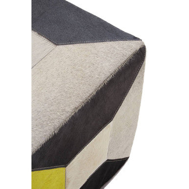 Orsina Safira Geometric Hair on Leather Pouffe – Mosaic Cube Ottoman