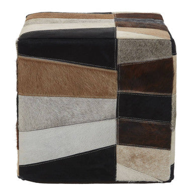 Orsina Safira Leather Pouffe – Geometric Patchwork Cube Ottoman