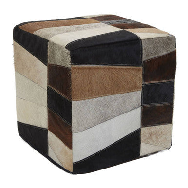 Orsina Safira Leather Pouffe – Geometric Patchwork Cube Ottoman