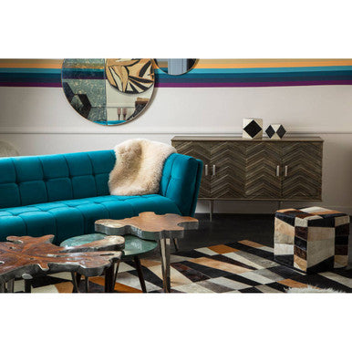 Orsina Safira Leather Pouffe – Geometric Patchwork Cube Ottoman