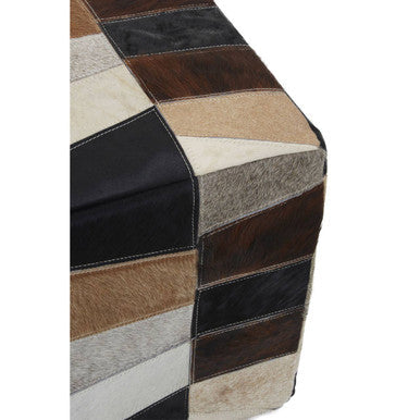 Orsina Safira Leather Pouffe – Geometric Patchwork Cube Ottoman