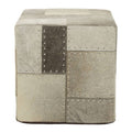 Orsina Safira Grey Leather Pouffe – Patchwork Cube Ottoman Footrest