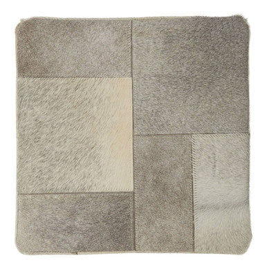 Orsina Safira Grey Leather Pouffe – Patchwork Cube Ottoman Footrest