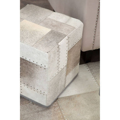 Orsina Safira Grey Leather Pouffe – Patchwork Cube Ottoman Footrest