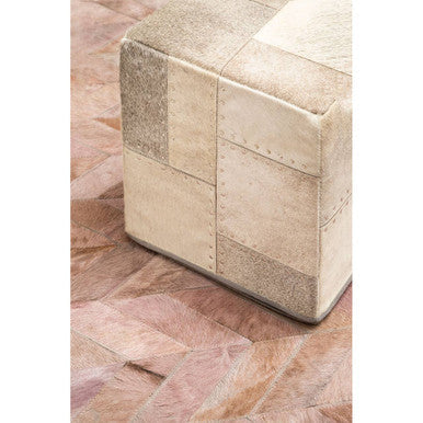 Orsina Safira Grey Leather Pouffe – Patchwork Cube Ottoman Footrest
