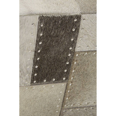 Orsina Safira Grey Leather Pouffe – Patchwork Cube Ottoman Footrest