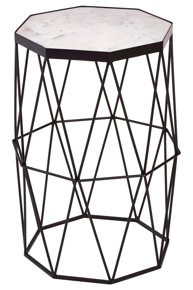 Orsina Shalimar Octagonal Side Table – White Marble & Black Metal Base