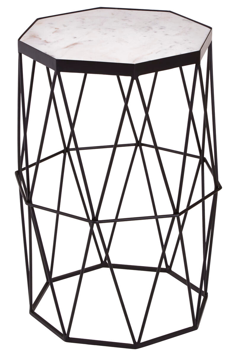 Orsina Shalimar Octagonal Side Table – White Marble & Black Metal Base