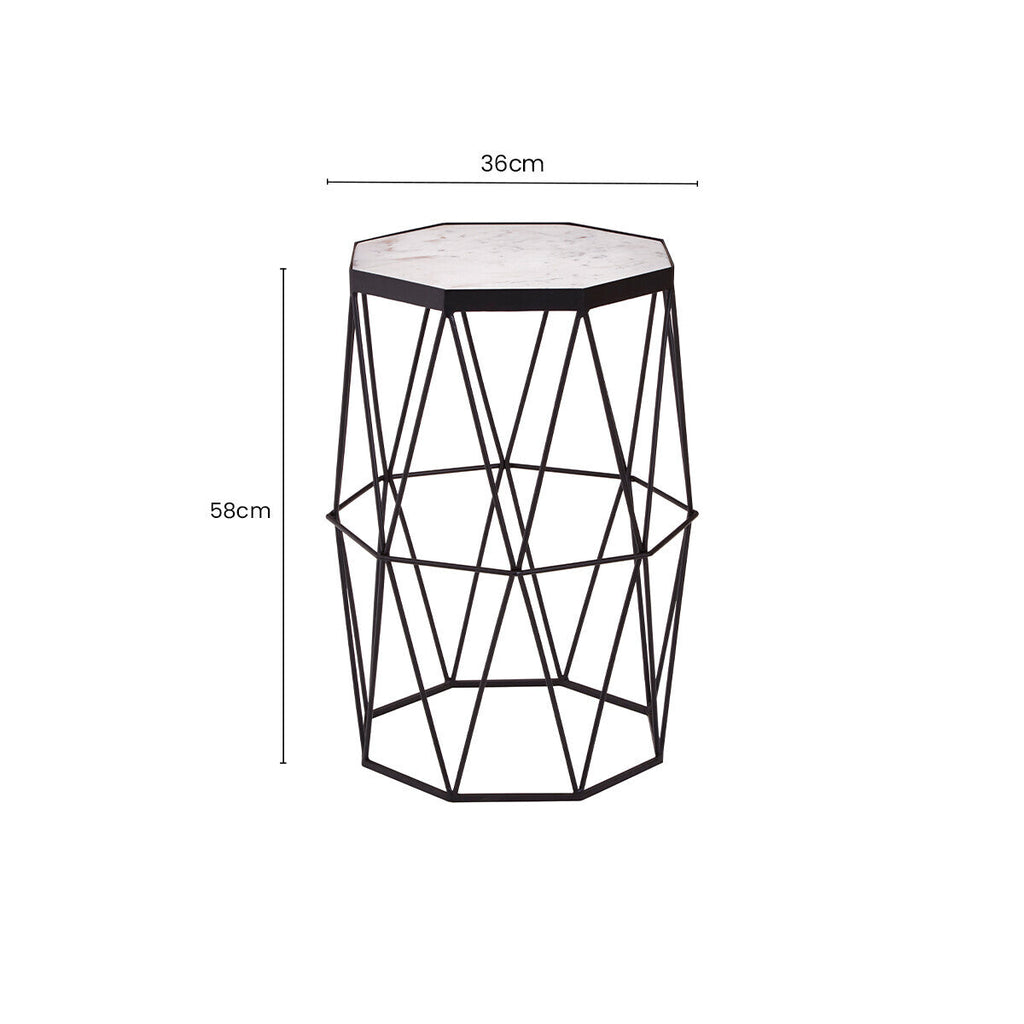 Orsina Shalimar Octagonal Side Table – White Marble & Black Metal Base