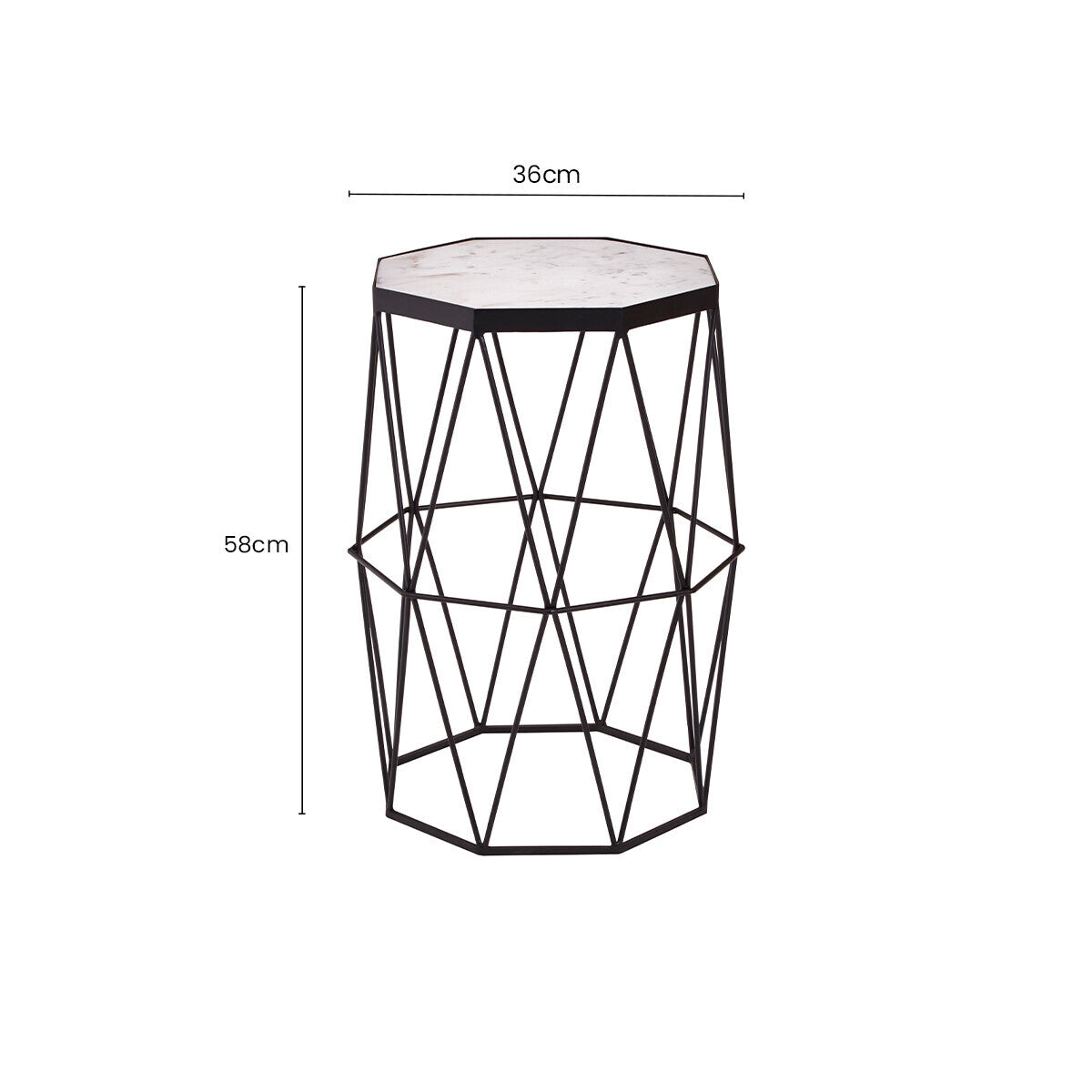 Orsina Shalimar Octagonal Side Table – White Marble & Black Metal Base