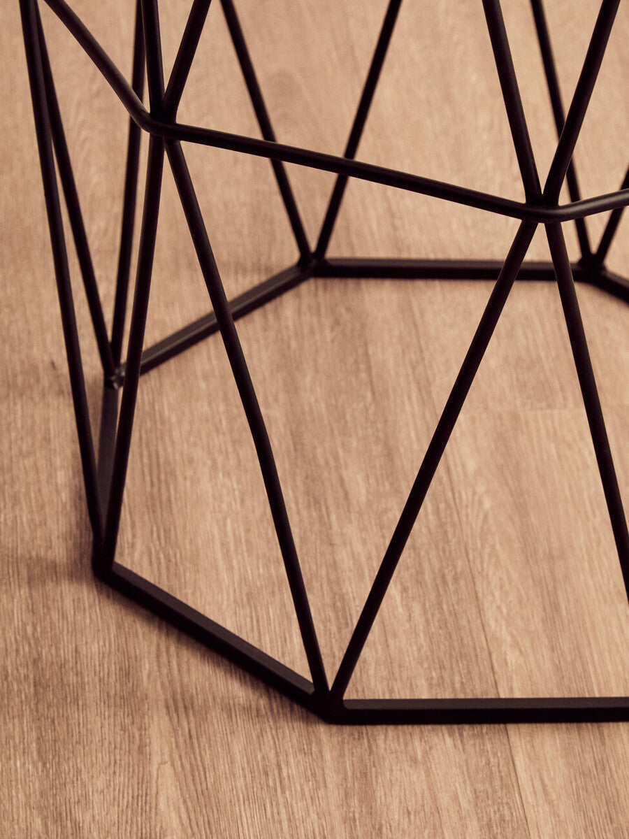 Orsina Shalimar Octagonal Side Table – White Marble & Black Metal Base