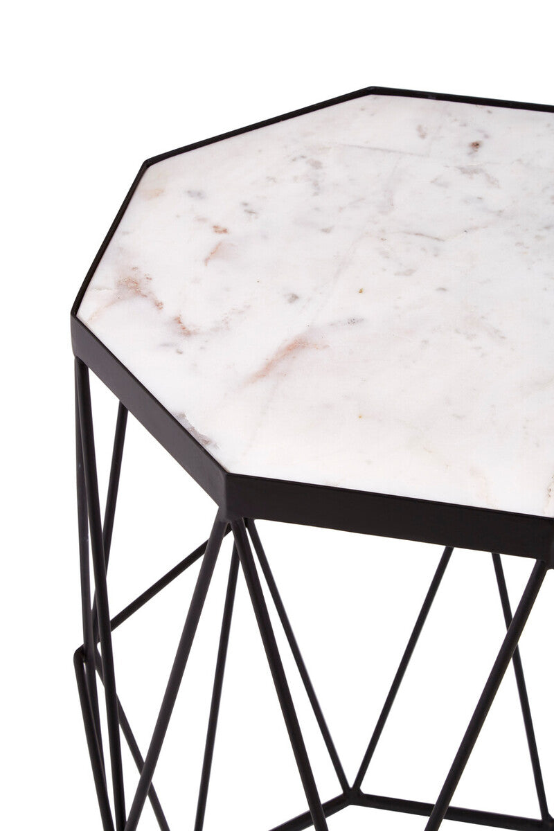 Orsina Shalimar Octagonal Side Table – White Marble & Black Metal Base