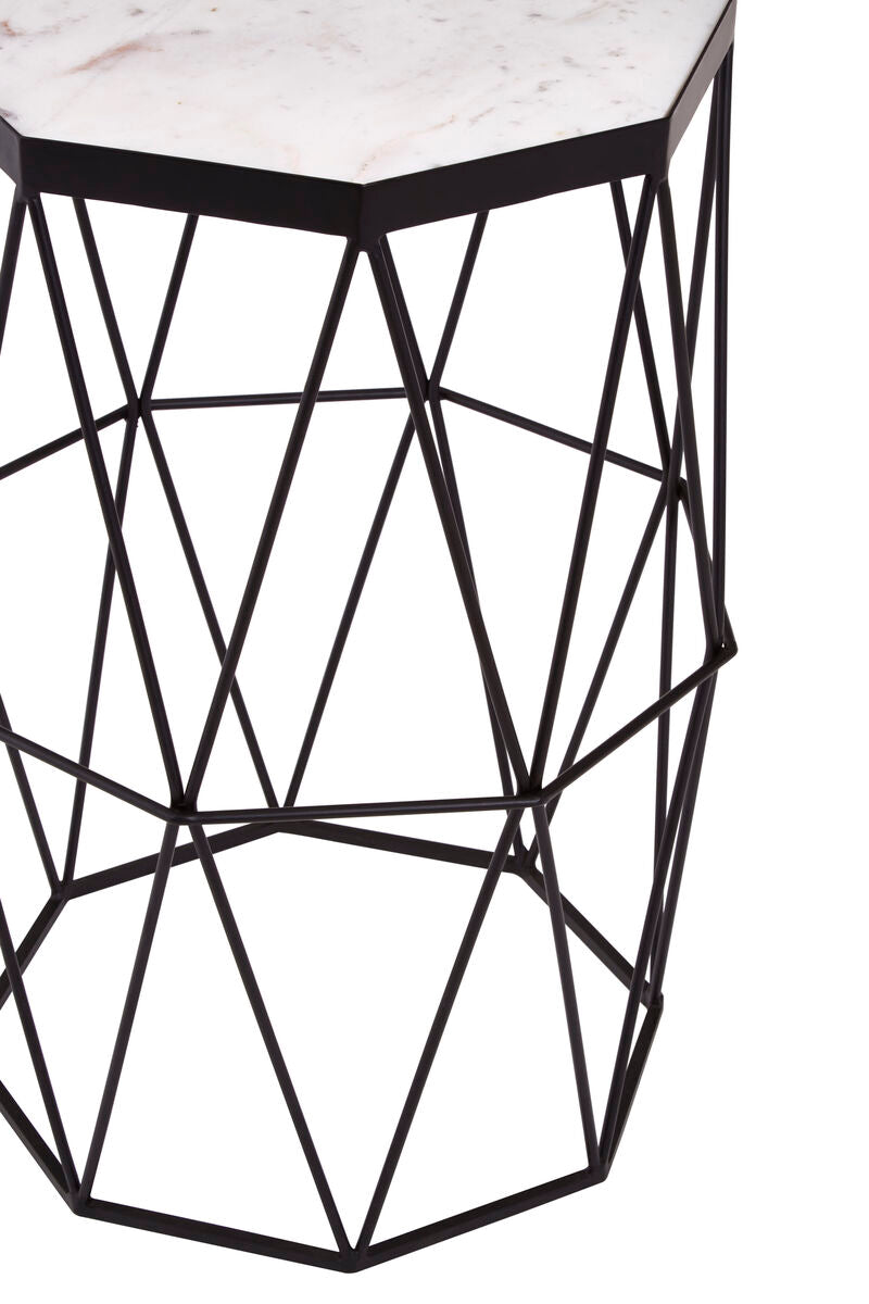 Orsina Shalimar Octagonal Side Table – White Marble & Black Metal Base
