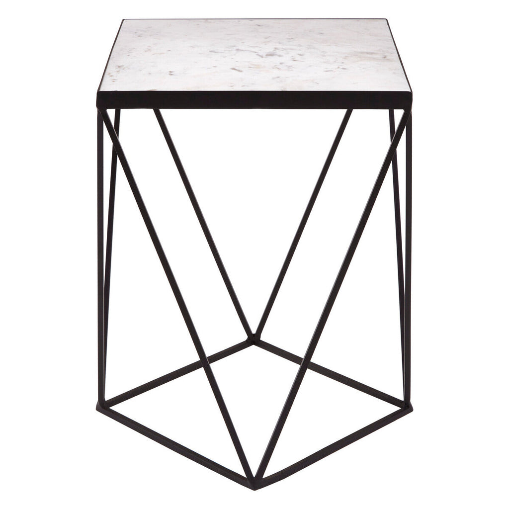Orsina Shalimar Square White Marble Side Table with Black Metal Base